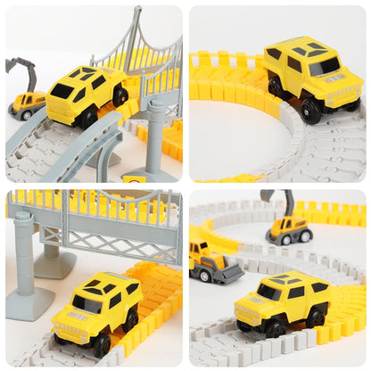 Anpro 180PCS Construction Toys Race Track Set for Kids, DIY Flexible Track Playset with Engineering Cars and Playmat, Create a Engineering Road Games Gift Toys for Age 3+ Boys
