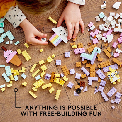 LEGO Classic Creative Pastel Fun Bricks Box 11028, Building Toys for Kids, Girls, Boys ages 5 Plus with Models; Ice Cream, Dinosaur, Cat \u0026 More, Creative Learning Gift