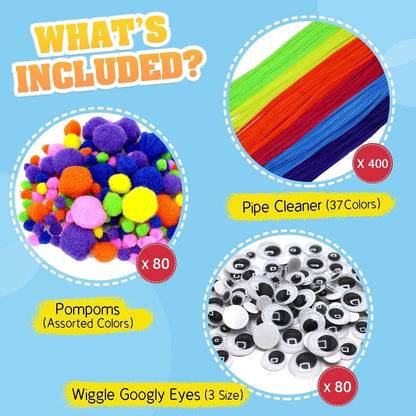 XKDOUS 560 PCS Pipe Cleaners Craft Chenille Stems, 37 Colors Pipe Cleaners Bulk with Googly Eyes for DIY Art Craft Supplies Craft Fuzzy Pipe Cleaners