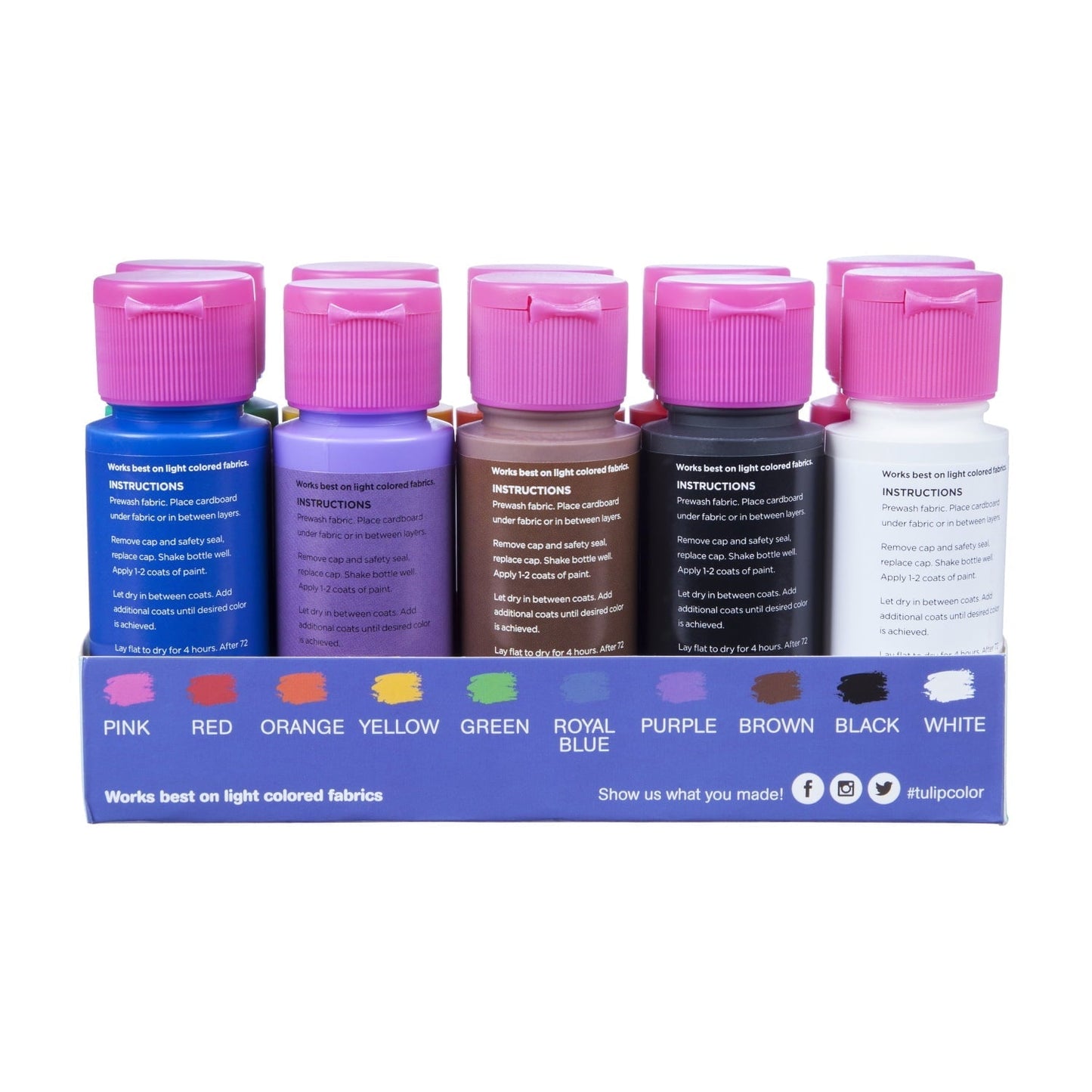 Tulip Brush-On Fabric Paint Set – 10 Pack of 2 fl oz Bottles, Liquid Rainbow Colors for DIY Crafts & Clothing
