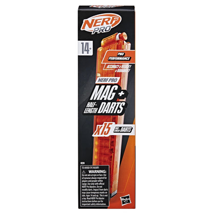 Nerf Pro Half-Length Dart Magazine, 15 Nerf Pro Half-Length Darts, 14+