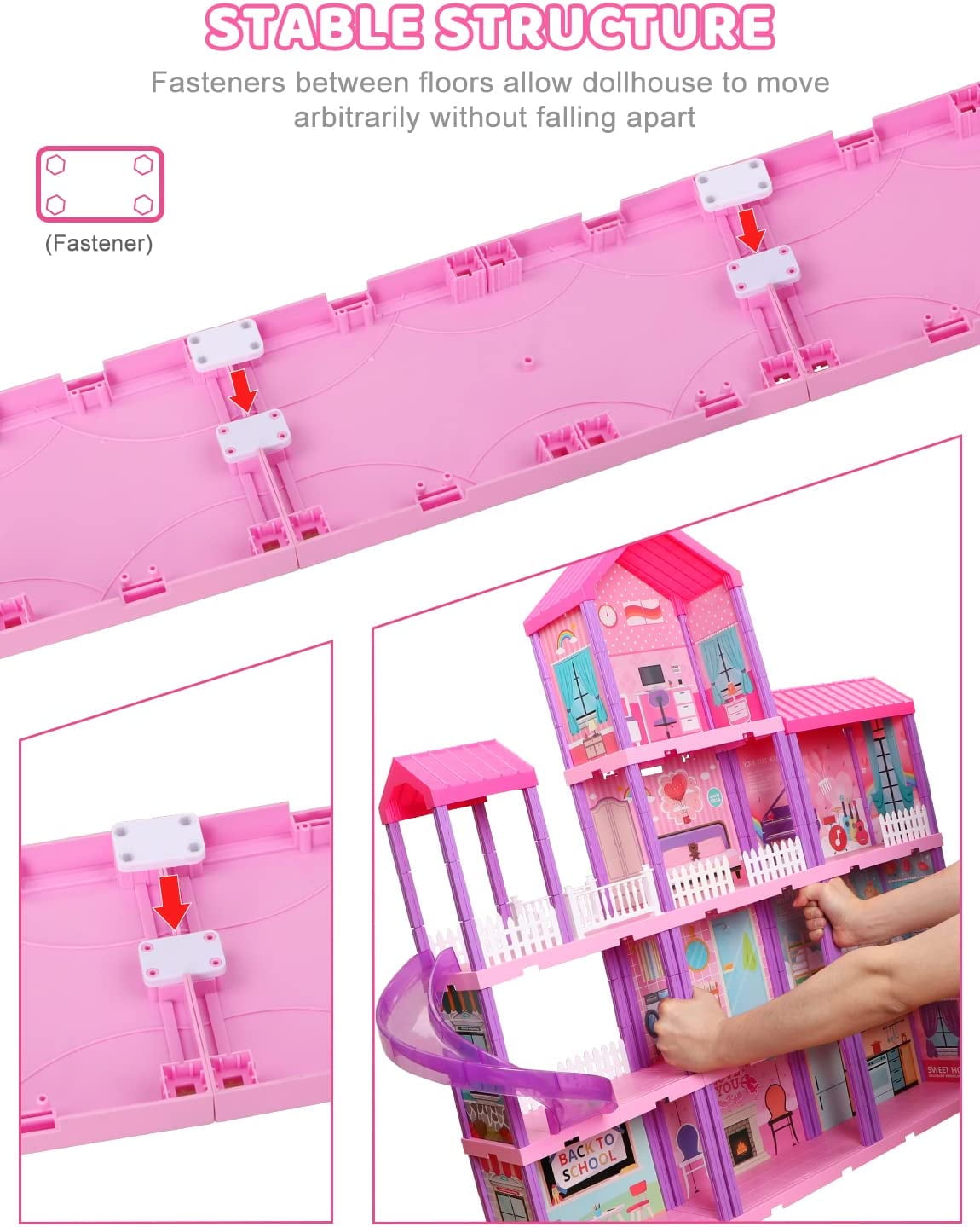 Hot Bee 36 inch Dollhouse Playset Girl Toys, 11 Rooms with Doll Toy Figures Toddler Playhouse Christmas Birthday Gifts for 3 4 5 6 7 Year Old Girls