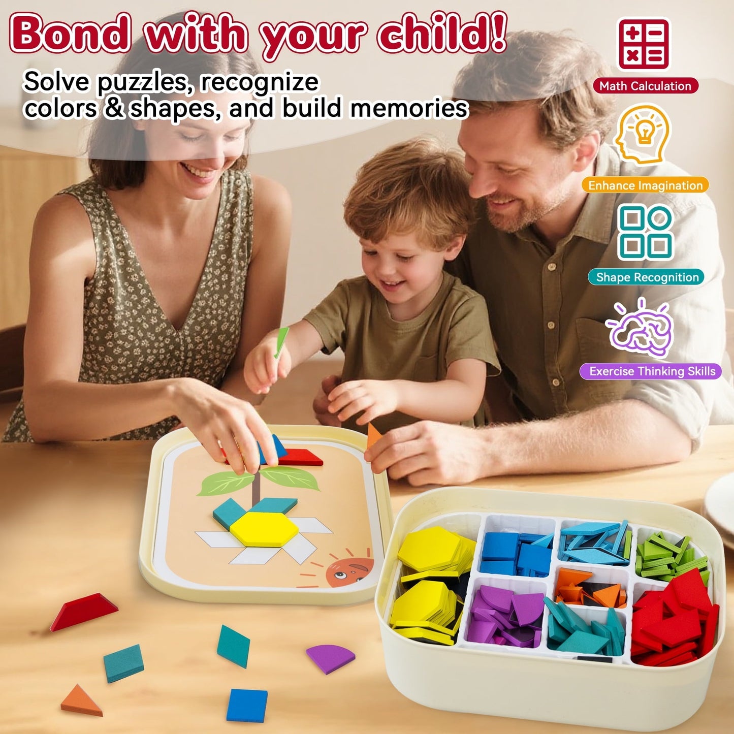 SaveJoy Magnetic Tangram Puzzle Learning Toys with Pen, 250PCS Montessori Pattern Blocks Set for Toddlers 4-8, Educational Stem Gift for Kids
