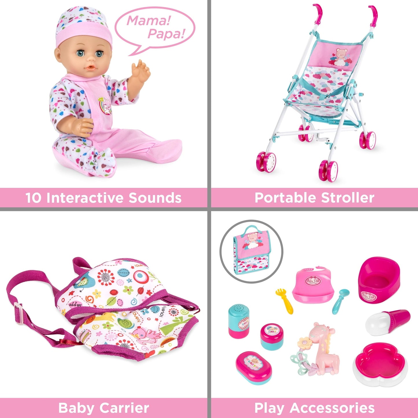 Best Choice Products Kids 15-Piece 13.5in Newborn Baby Doll Nursery Role Play Playset w/ Stroller, Cot, Bag, Accessories