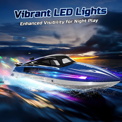 Remote Control Boat for Adults and Kids, WeFone WF17 RC Speed Boat, Summer Toys, 2 Batteries, Blue