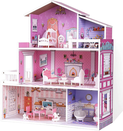 Robud Victoria Wooden Dollhouse for Kids Furniture Preschool Dollhouse House Toy for Toddlers Girls