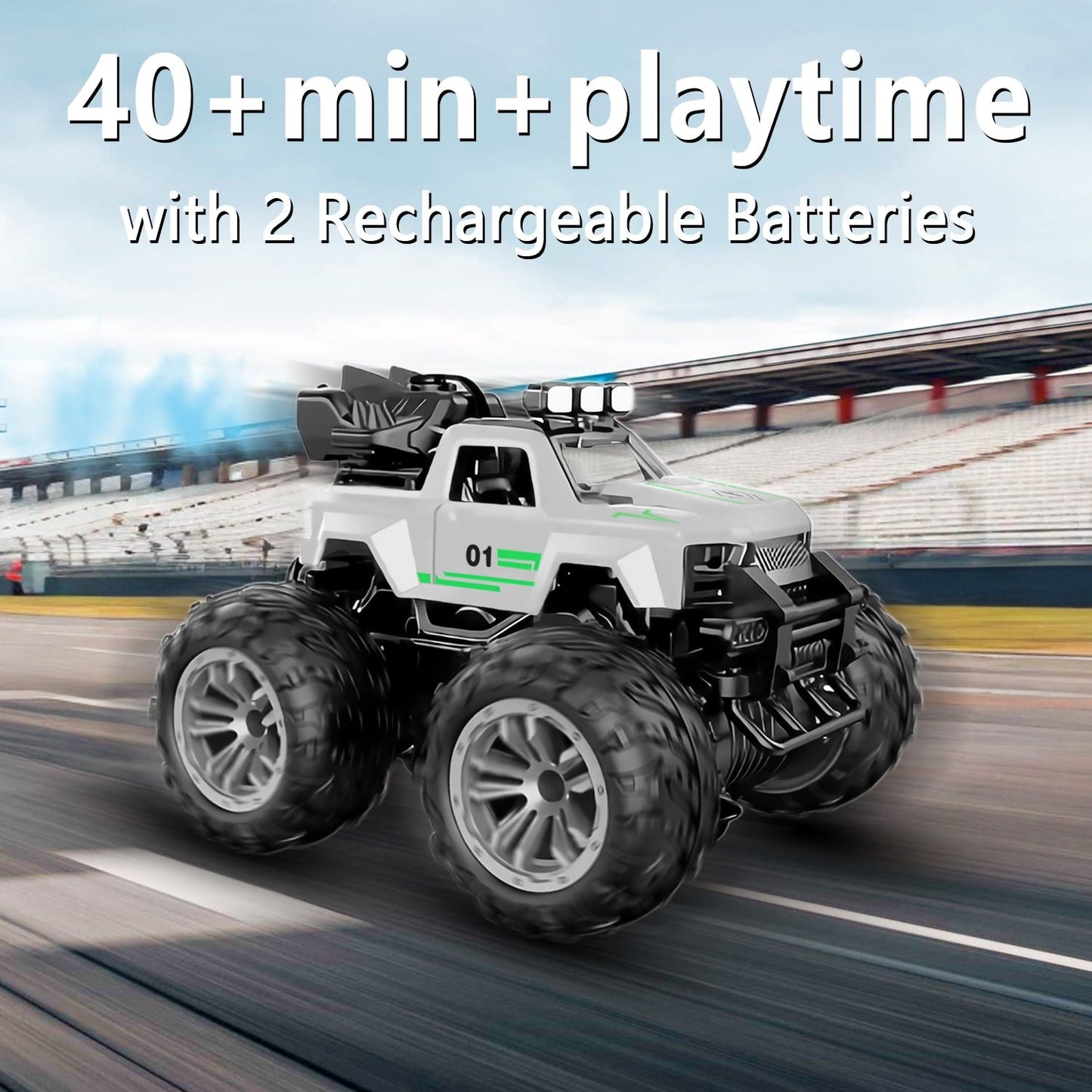 HNH Remote Control Car, 1:18 All Terrain RC Cars, 15Km/h with LedLight and Two Rechargeable Batteries, Off Road Racing Car Toys for Kids, Silver