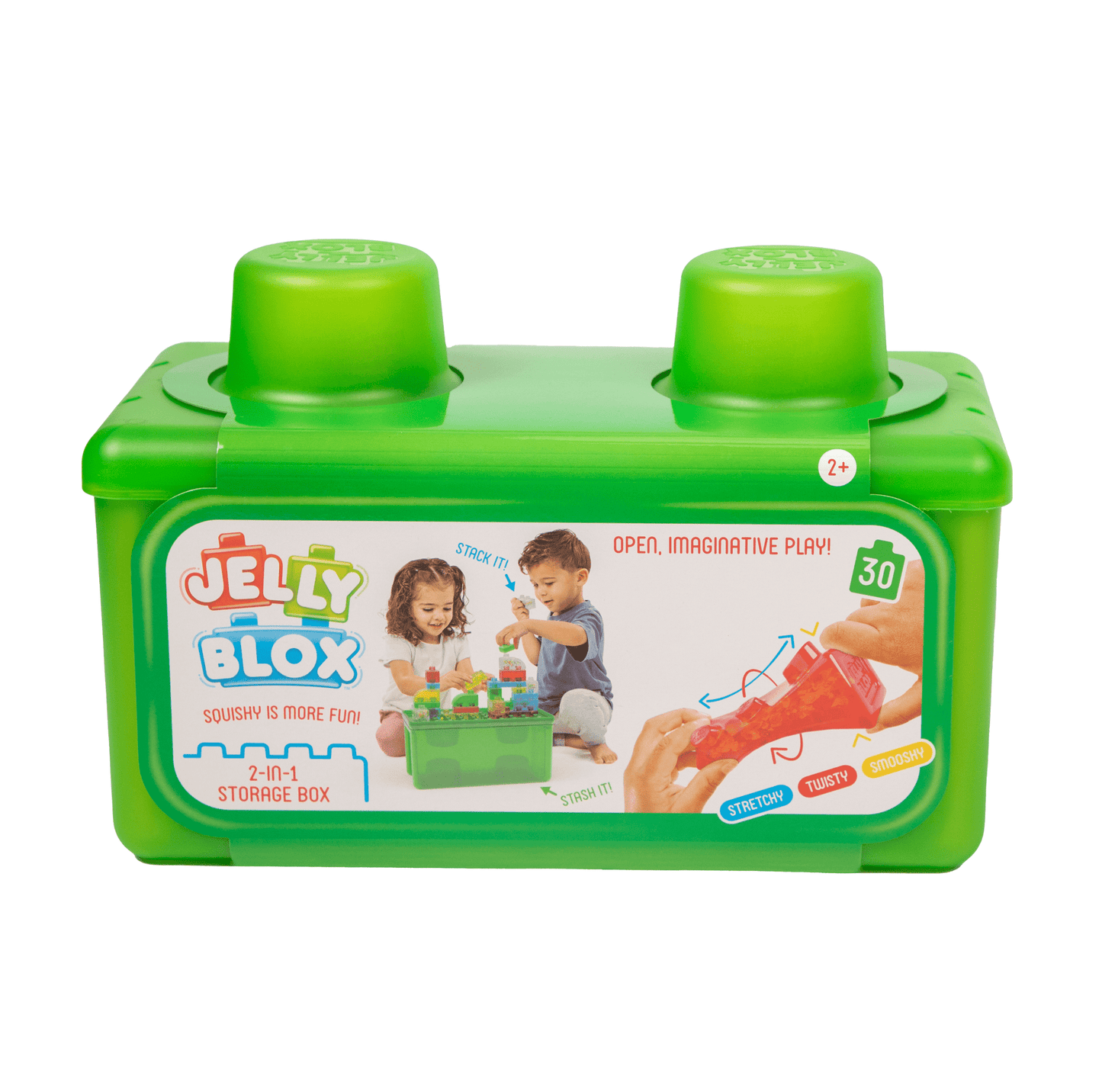 Jelly Blox - Stash & Stack 2-in-1 Storage Case by Goliath | 30 Pieces to Squeeze, Stretch, Squish | Toddler & Preschool Building Blocks | Ages 2+