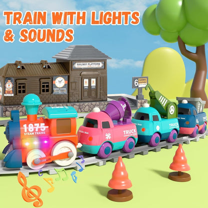 Electric Train Set for Toddlers 2-4, Kids Train Set with Track, Light & Music, Magnetic Train Toys for Boys & Girls - Best Gifts for 2-5 Years Old