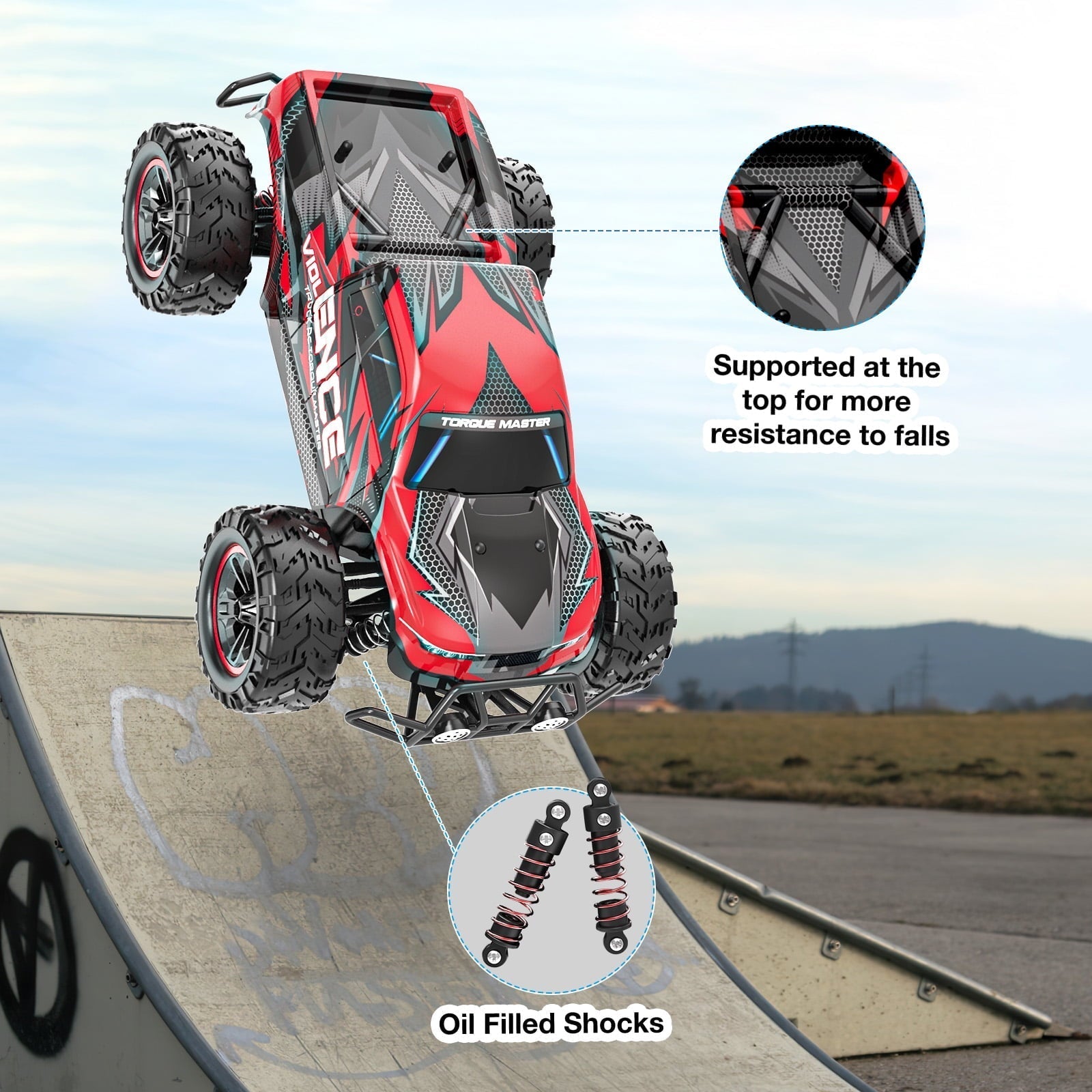 AUOSHI RC Car – 1:16 Remote Control Truck, 30MPH High-Speed 4WD Off-Road Car with 2 Rechargeable Batteries, 60 Min Playtime, LED Lights – Great Gift for Kids & Adults