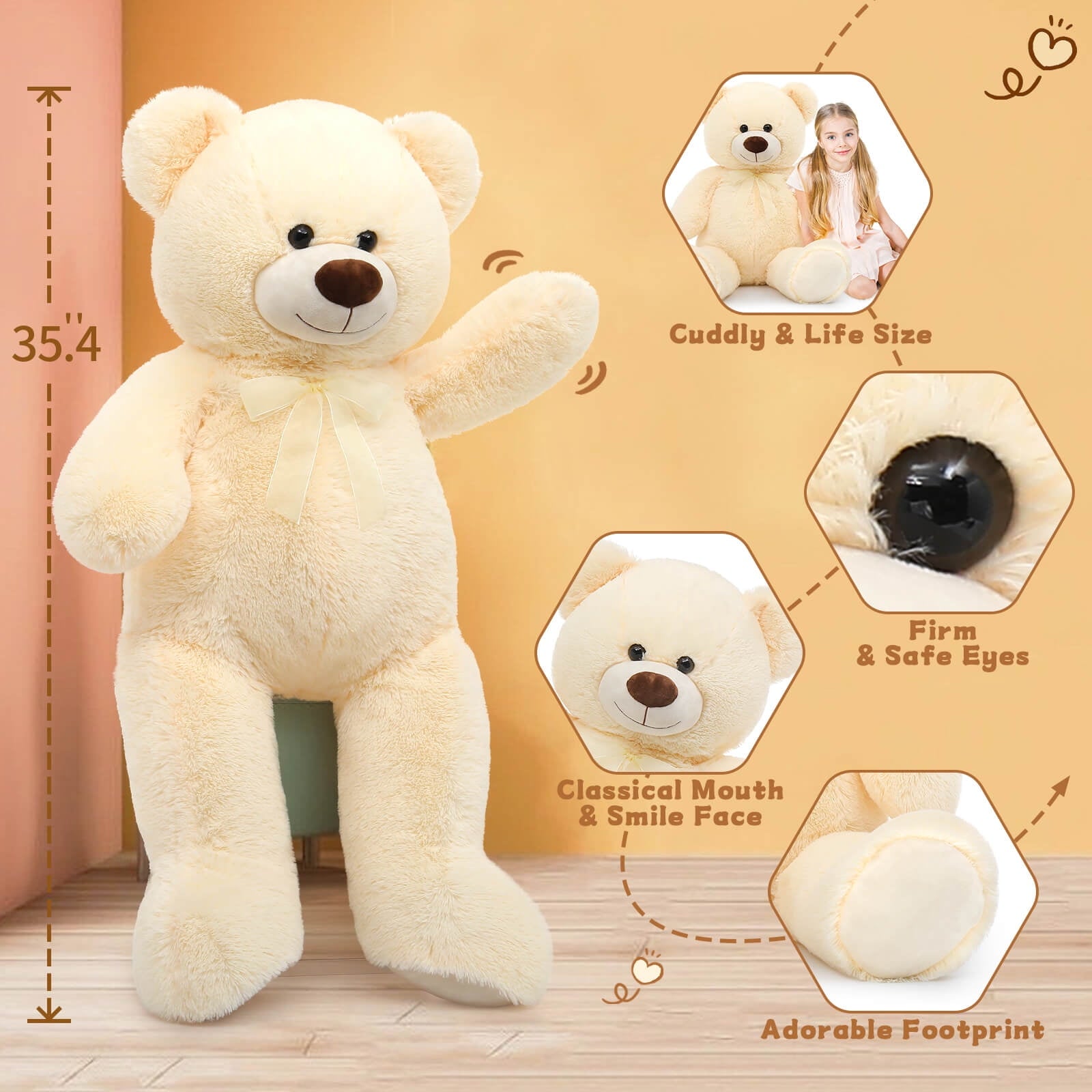MorisMos Giant Teddy Bear 35.4" Giant Stuffed Animal Big Bear Plush Toy