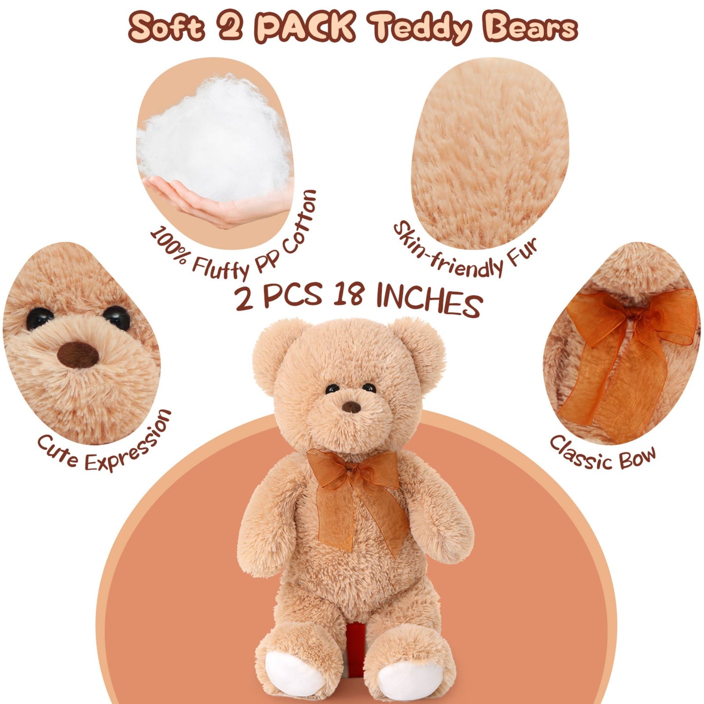 Tezituor 2 Pack Teddy Bear Stuffed Animal 18" Stuffed Teddy Bear Plush Toy