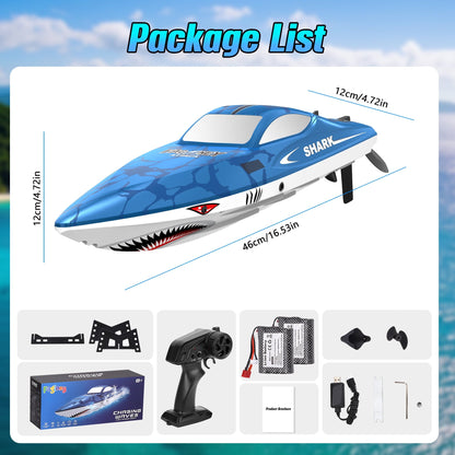 FAGINEY Brushless RC Shark Boat for Kids Adults, 34 mph (55 Kph) 2.4GHz Fast Remote Control Boat with Self-Righting, LED Lights