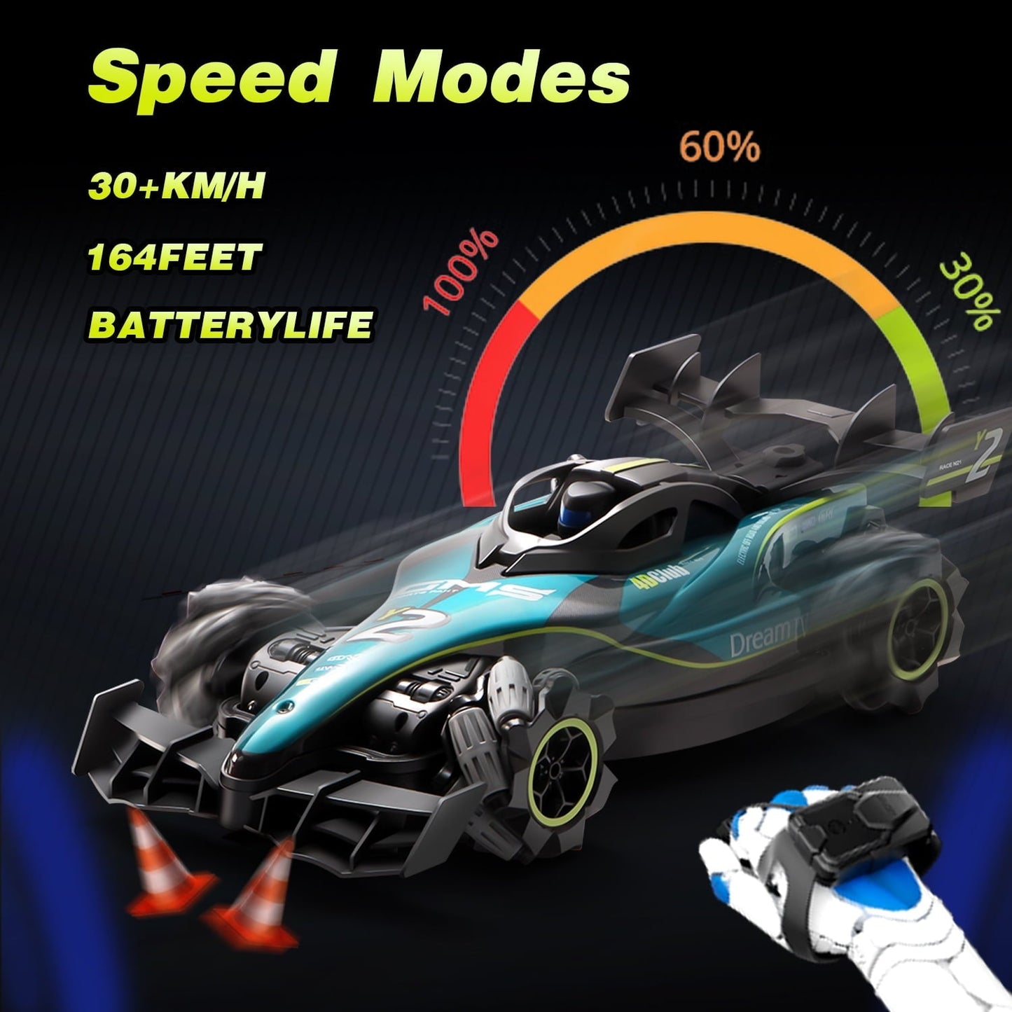 4DRC RC Racing Car, 1:12 4WD Toy Cars Buggy 2.4Ghz High Speed Remote Control Car Drift Car, Sideways Driving, with Watch Control.for Boys & Gift for Kids Blue