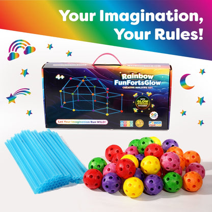 Power Your Fun Forts Construction Set, 90 Pieces Glow in the Dark Building Set with Stickers, Kids Toy for 4+ Years