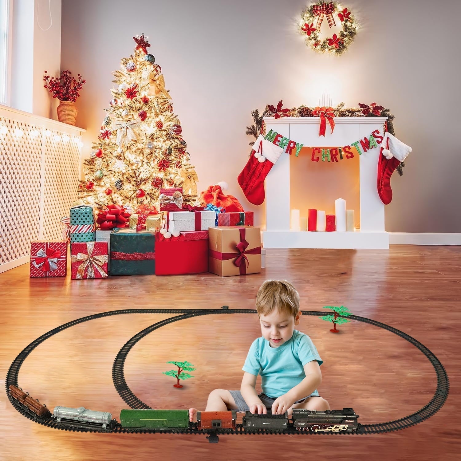 PayUSD Train Set Train Toys for Boys with Smokes Lights and Sound Toy Electric Train Set for Under Christmas Tree Toddler Model Trains for Kids Christmas Toys Gifts