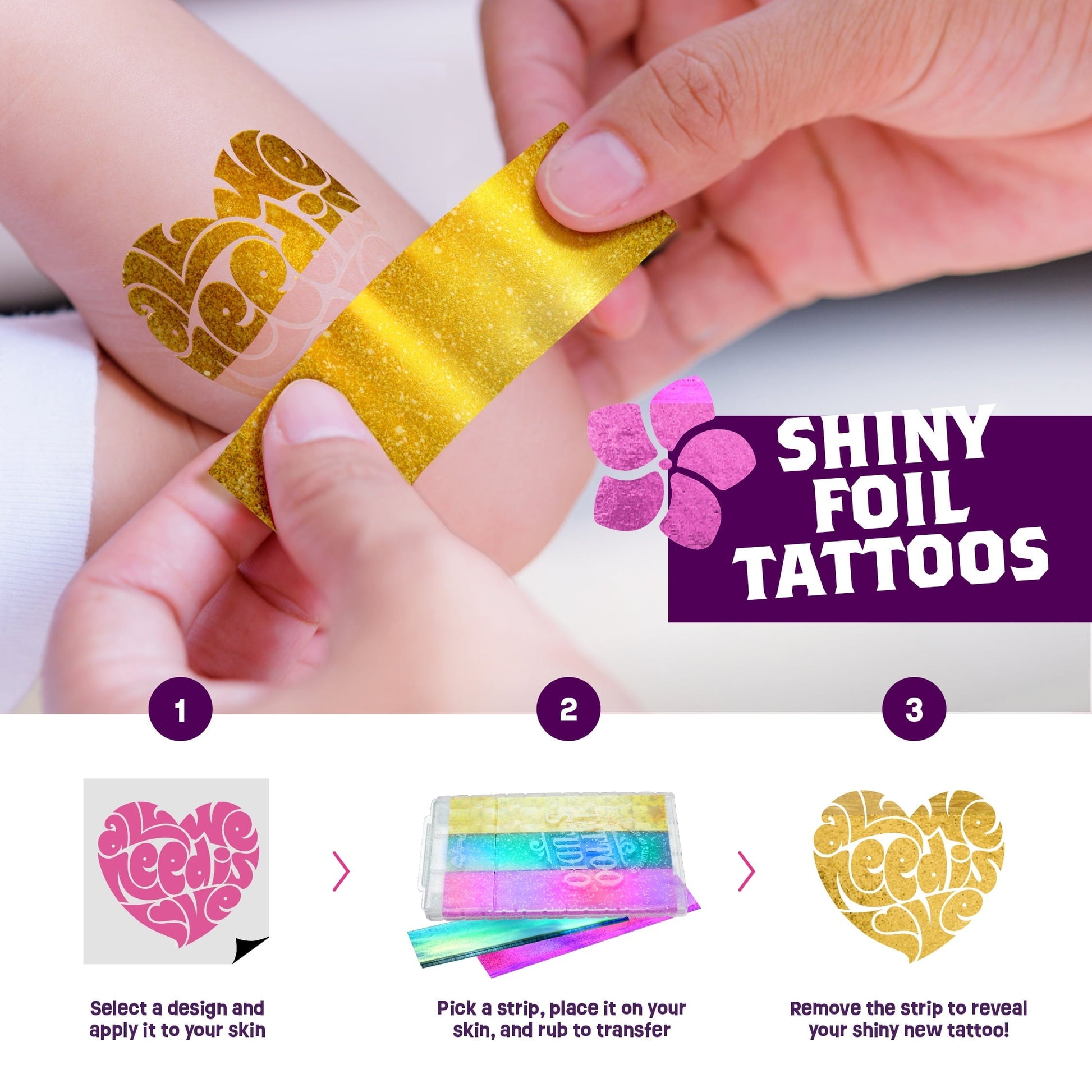 Glitter Tattoo Kit for Girls - Fun Craft Gift with Sparkly & Metallic Temporary Tattoos for Ages 6–11