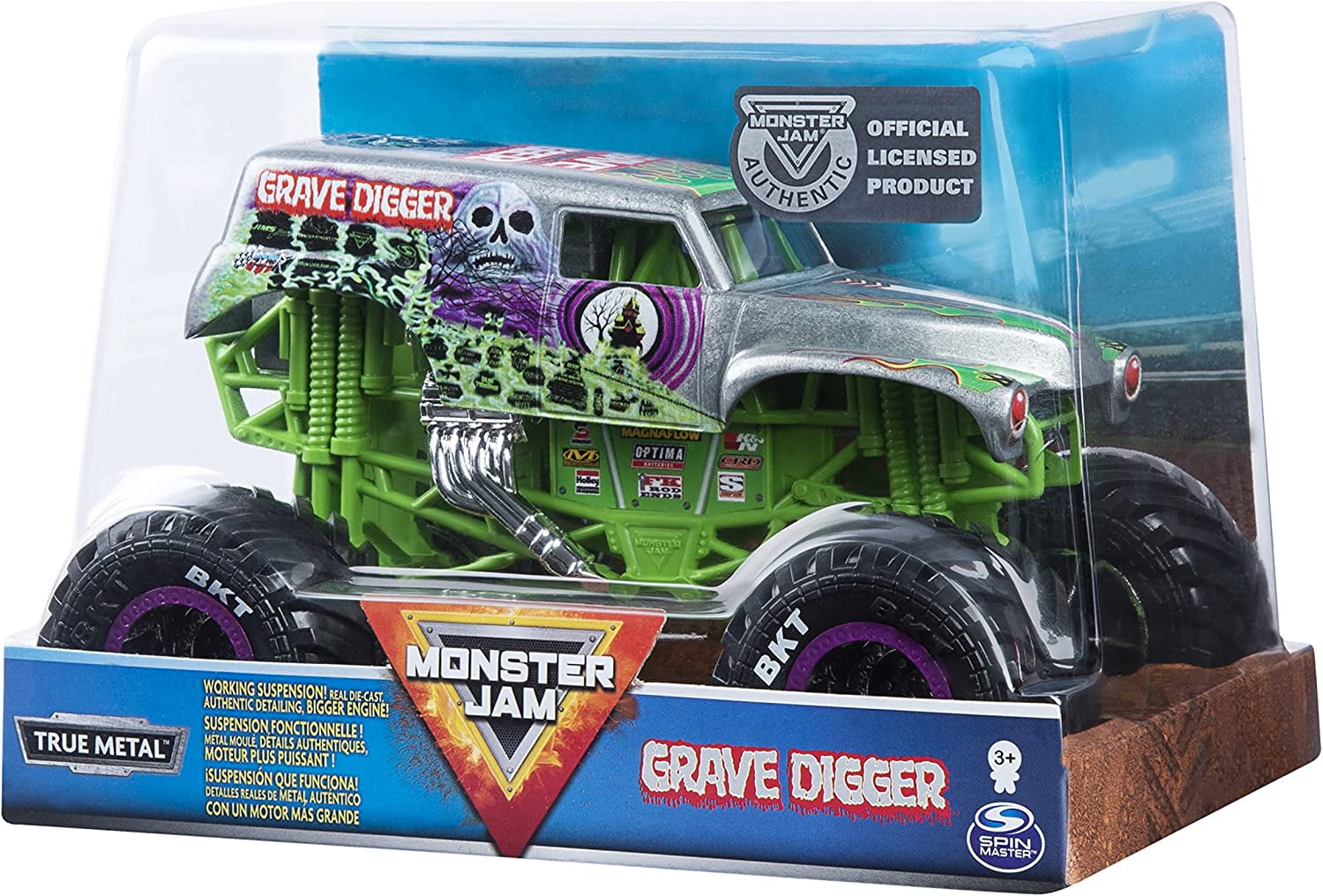 Monster Jam, Official Grave Digger Monster Truck, Die-Cast Vehicle, 1:24 Scale 1:24 Die Cast Truck Grave Digger (Silver)