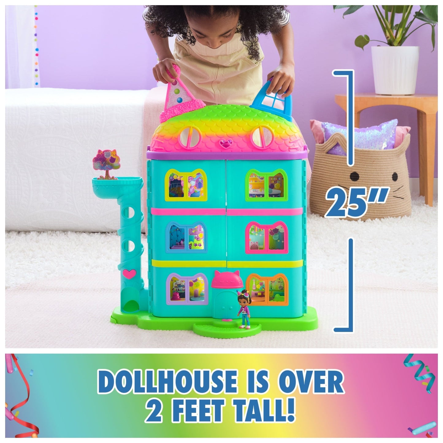 Gabby's Dollhouse, 25" Tall Celebration Dollhouse with Toy Figures, Furniture & Sound Effects