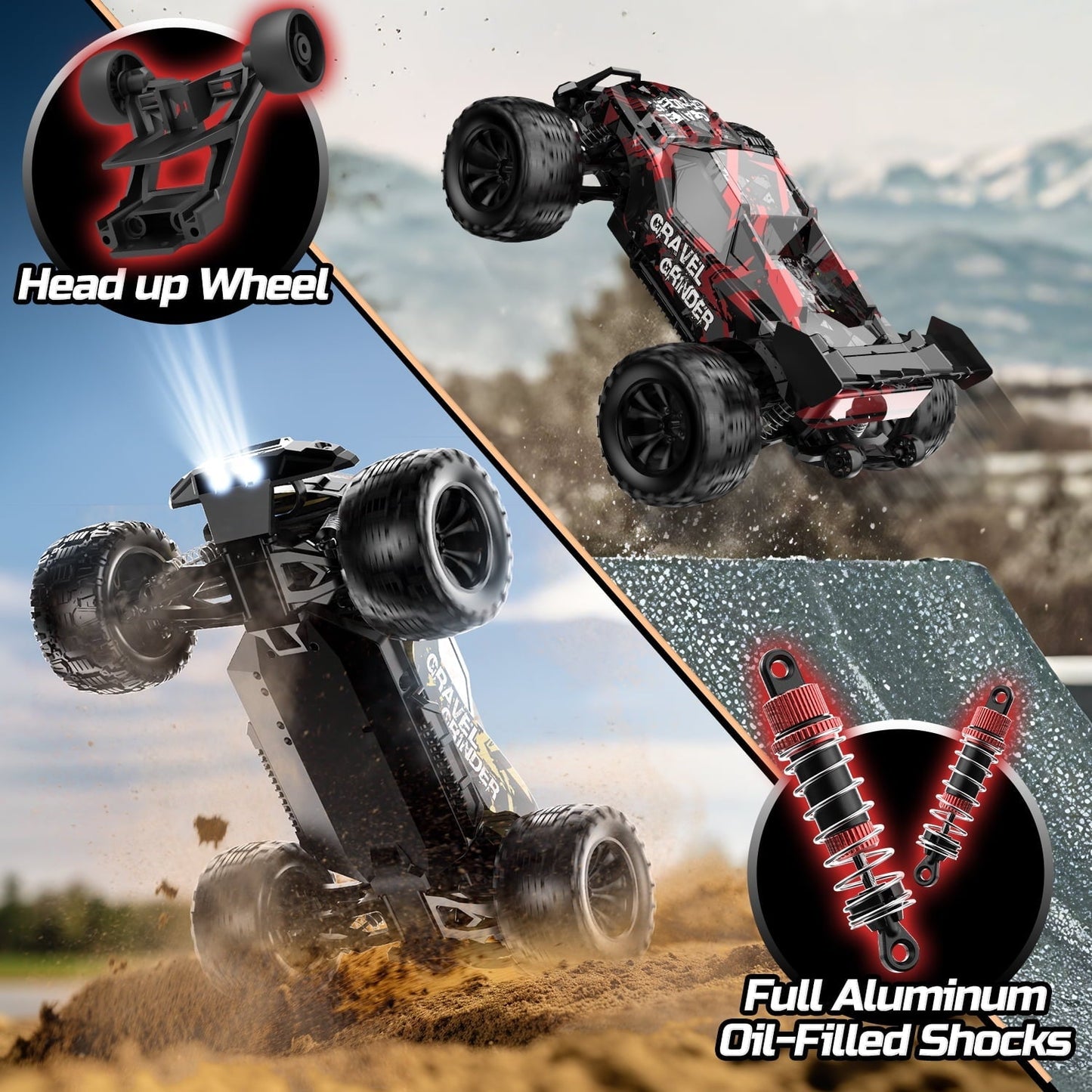 JoyStone 1:10 Large Scale RC Car, 35+MPH Fast Remote Control Car with Lights, 4WD Off-Road Monster Crawler Truck Toy for Adults Boys with 2 Batteries