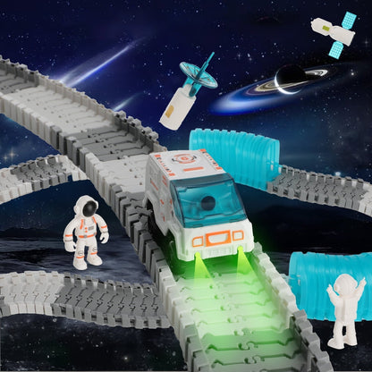 Petbank Space Toys for Kids, 233PCS STEM Train Toys with Light up Car and 2 Astronaut Dolls, DIY Flexible Race Track Birthday Xmas Gifts Set for Girls & Boys Aged 3-10