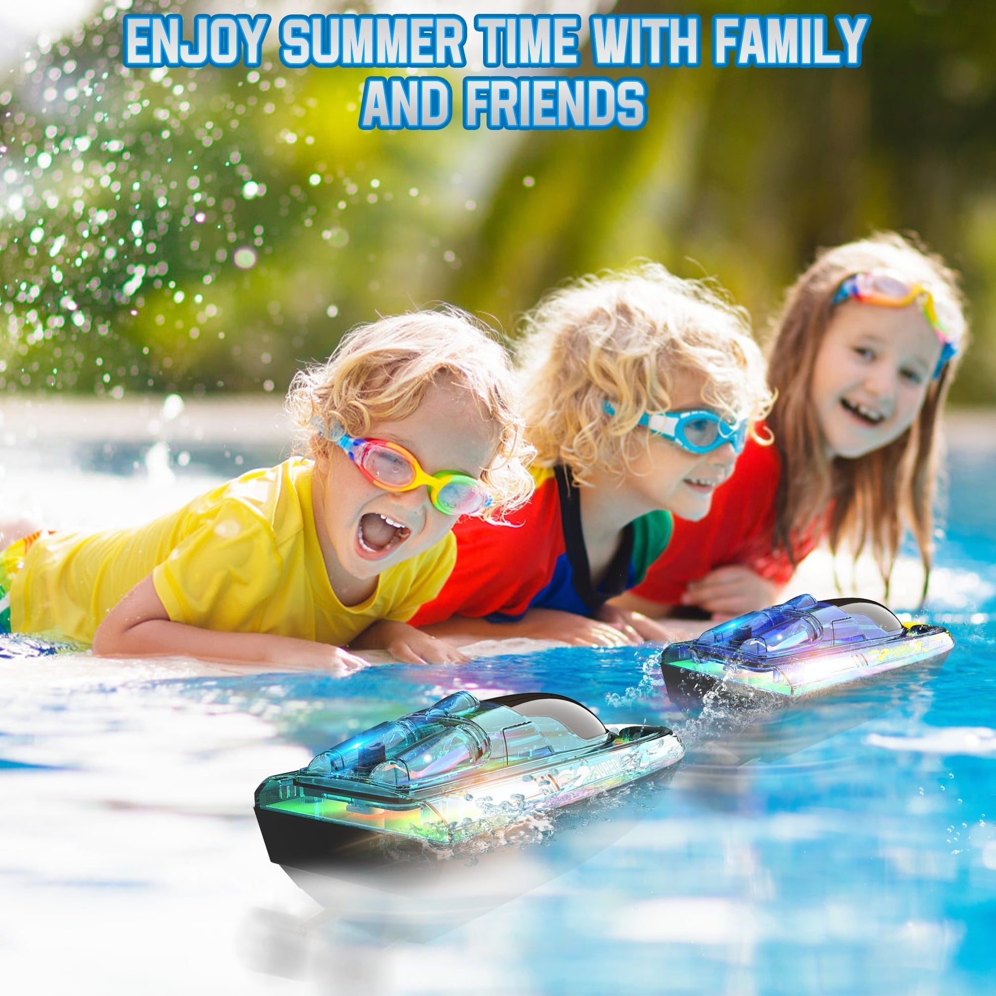 Wisairt 15Km/h Remote Control Boat with LED Lights for Pools/Lakes, 2.4GHz High Speed RC Boat with 2 Rechargeable Batteries, Perfect Summer Water Toys for Ages 10+ (Blue)