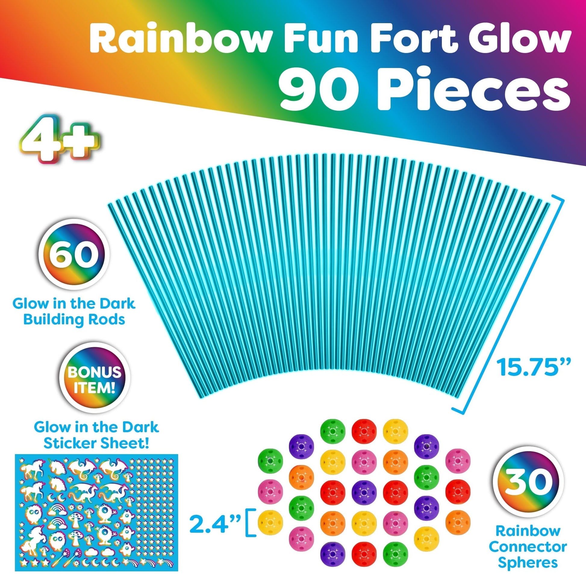 Power Your Fun Forts Construction Set, 90 Pieces Glow in the Dark Building Set with Stickers, Kids Toy for 4+ Years