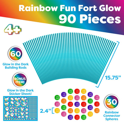 Power Your Fun Forts Construction Set, 90 Pieces Glow in the Dark Building Set with Stickers, Kids Toy for 4+ Years