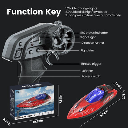 JoyStone RC Boat for Pools and Lakes, 2.4G 15+ MPH Fast Remote Control Boat with LED Lights, Racing Boats for Kids & Adults with 2 Rechargeable Battery, Gifts for Boys Girls (Red)