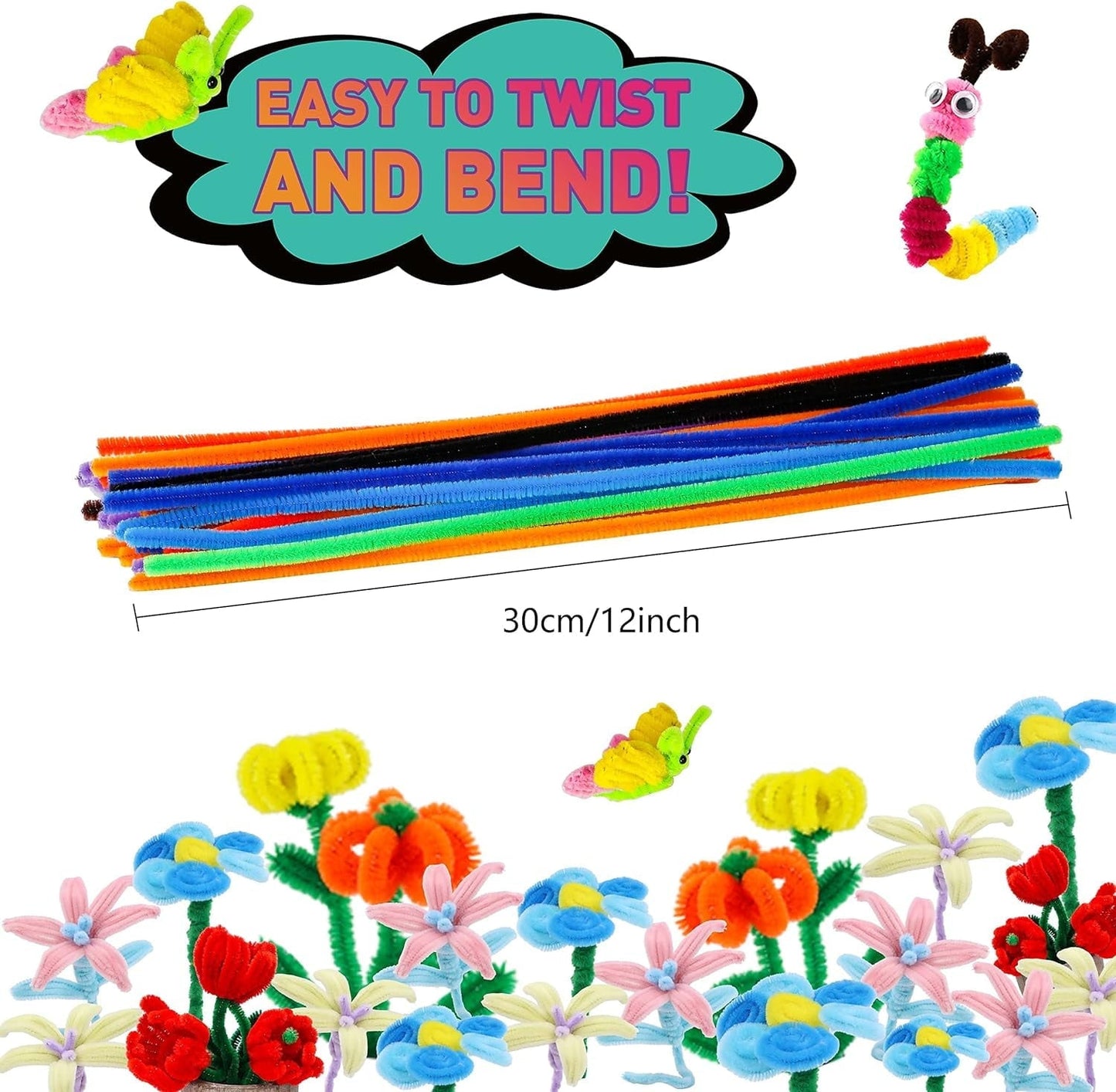 XKDOUS 560 PCS Pipe Cleaners Craft Chenille Stems, 37 Colors Pipe Cleaners Bulk with Googly Eyes for DIY Art Craft Supplies Craft Fuzzy Pipe Cleaners