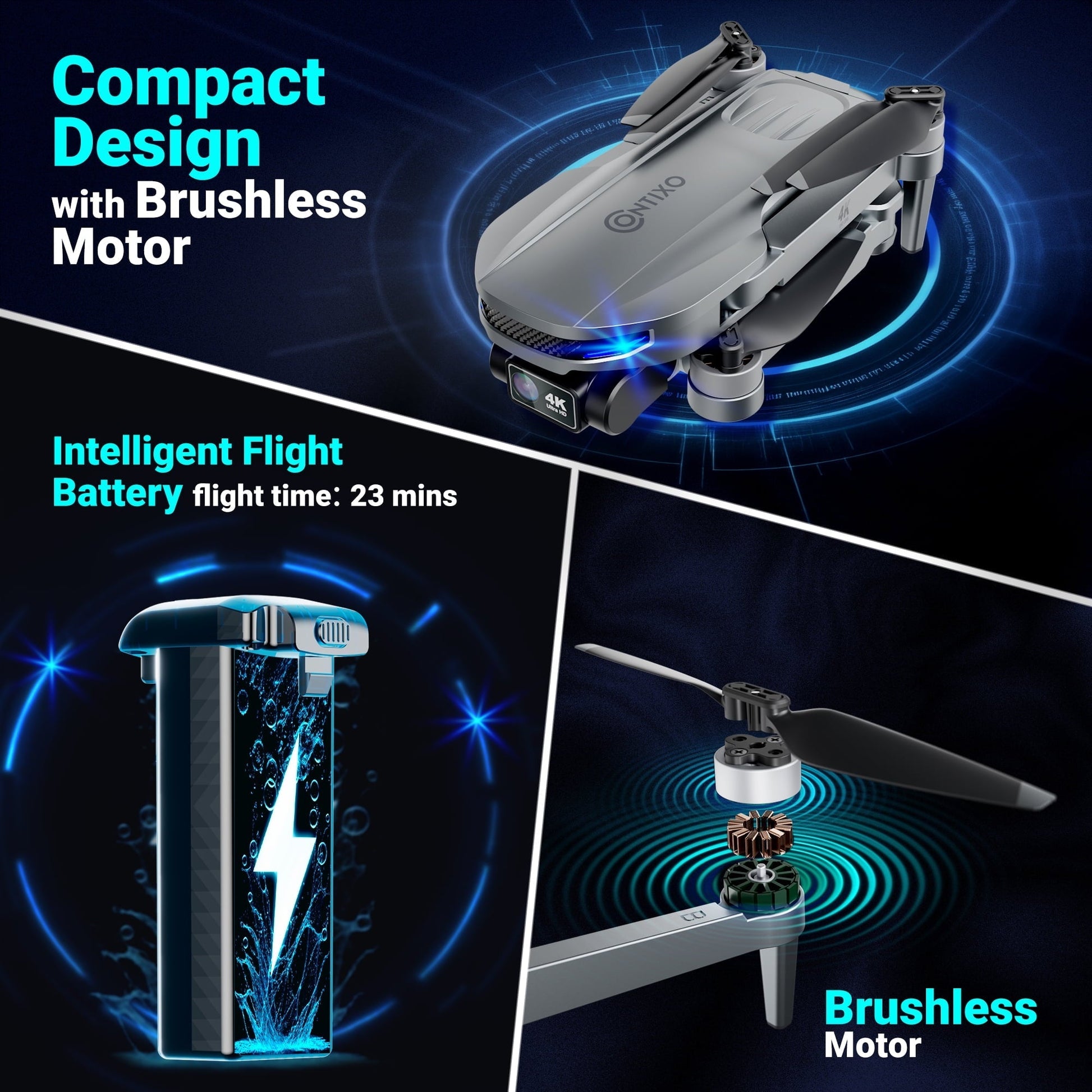 Contixo F28 Stratus Max 4K Drone, 2-Axis Gimbal with EIS, 3280ft Range, 26 Min Flight, GPS, Auto-Return, Case