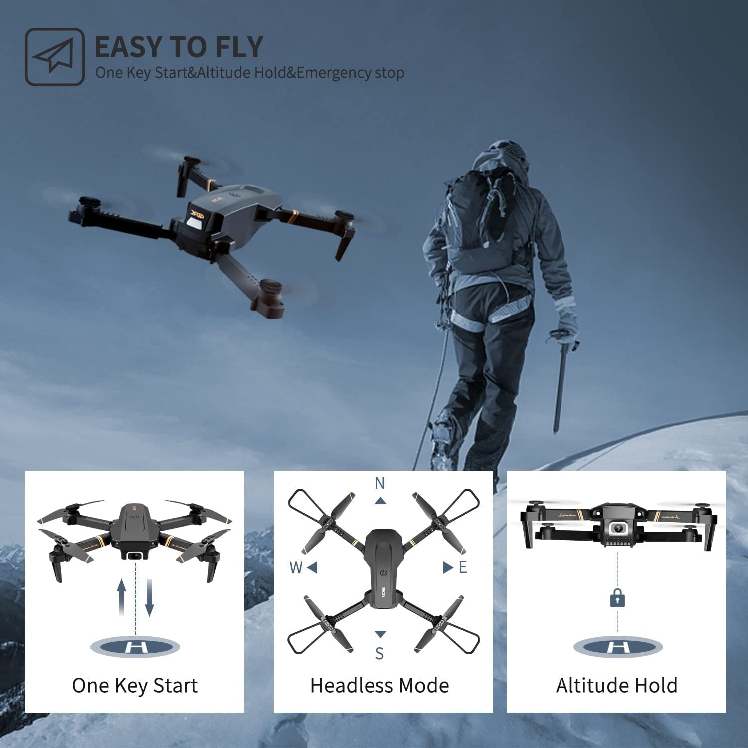 4DRC Drone with 1080P HD Camora for Kids and Sons, FPV Live Vedio 2 Meduler Batteries Black
