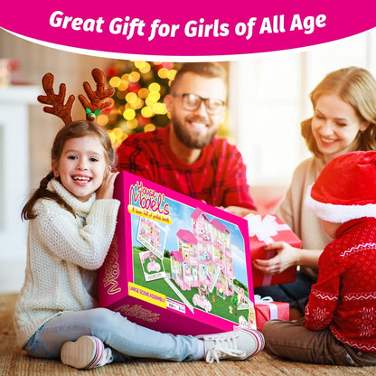 Freecat 38.5" Dollhouse for Girl, 9 Room, 2 Dolls, Elevator, Car& Furniture Accessories, Toy for Girl 3 4 5 6 7 8+ Year Old Kids, Girls Christmas Toy Gifts.(Pink)