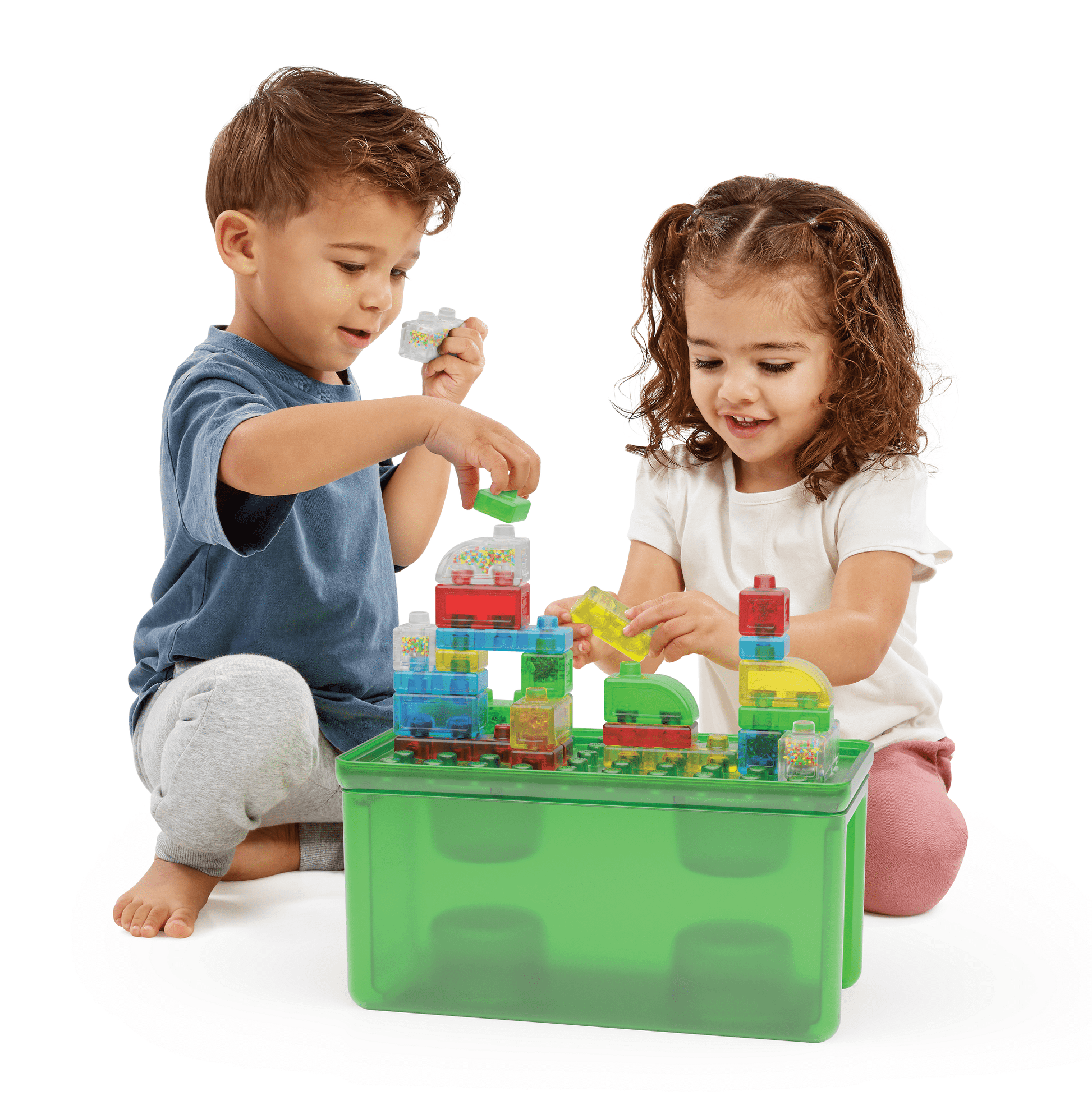 Jelly Blox - Stash & Stack 2-in-1 Storage Case by Goliath | 30 Pieces to Squeeze, Stretch, Squish | Toddler & Preschool Building Blocks | Ages 2+