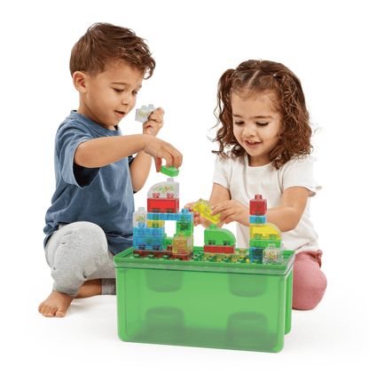 Jelly Blox - Stash & Stack 2-in-1 Storage Case by Goliath | 30 Pieces to Squeeze, Stretch, Squish | Toddler & Preschool Building Blocks | Ages 2+
