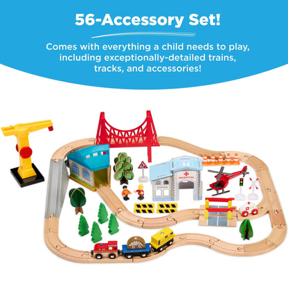 Best Choice Products Wooden Train Set Table for kids, 56pc Multi-Activity Table for Kids w/Toy Storage Drawer & Reversible Top - Natural
