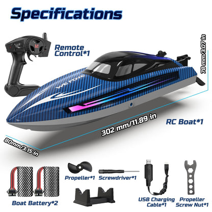 Remote Control Boat for Adults and Kids, WeFone WF17 RC Speed Boat, Summer Toys, 2 Batteries, Blue