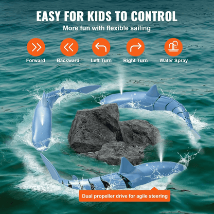 Lvelia 2.4Ghz Remote Control Shark Toys for Boys Girls,1:18 Scale High Simulation Shark for Pool, Electric RC Shark Fish Toys with Light & Spray Water Function for Kids Ages 6+,Blue