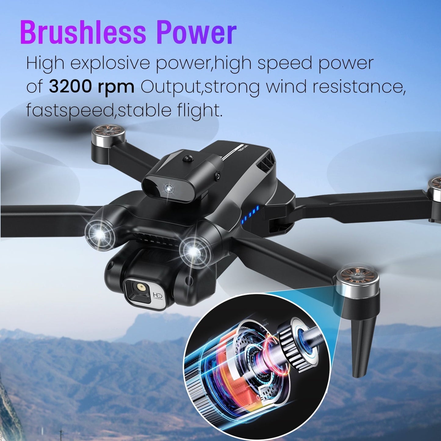 TOPVISION Drone with Camera, FPV Drone with Brushless Motor, One Key Take Off/Landing, Gesture Selfie, 3 Speed Modes, Drone for Adults and Beginners