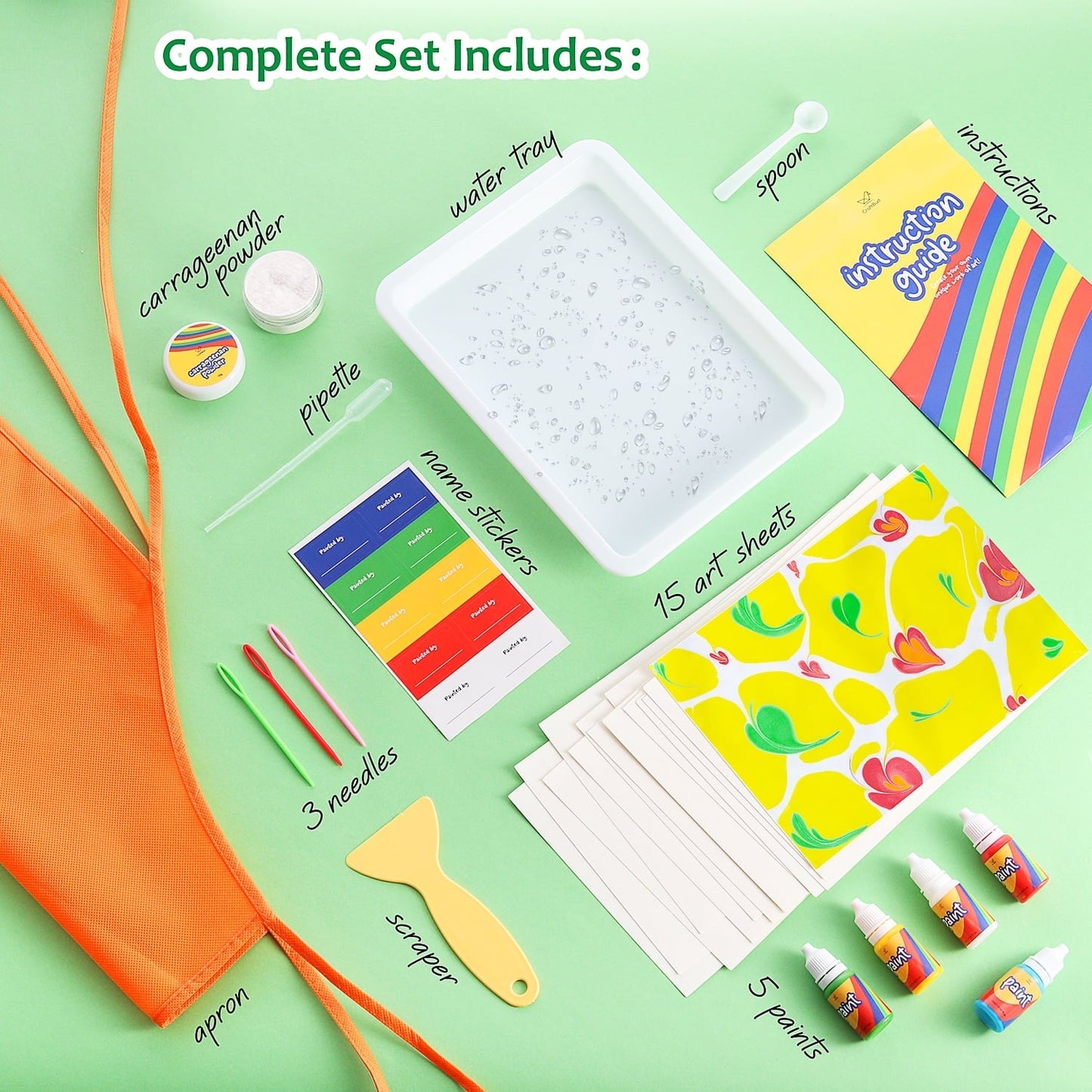 CraftBud Craft Supplies Marbling Paint Kit & Toy for Kids Art with 5 Paint Colors, Water Art Paint Set Comes with Guide Book , Arts and Crafts for Girls & Boys Ages 6+