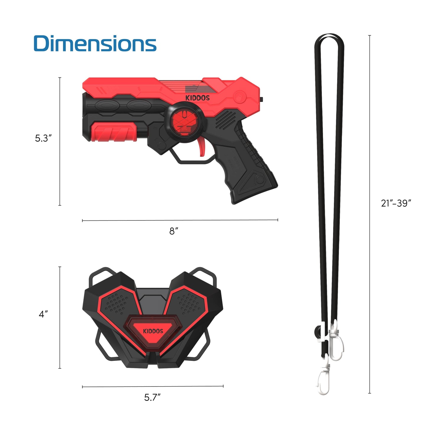 Kiddos Laser Tag Blasters Set, Battery Powered Laser Tag Guns and Chest Plates, Blue & Red, Set of 4
