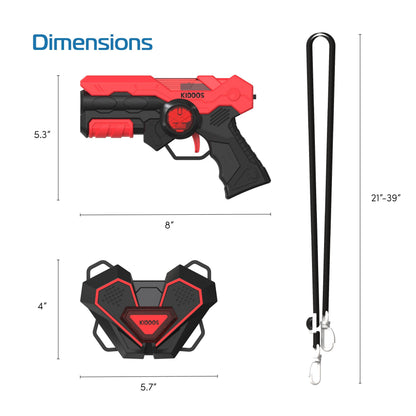 Kiddos Laser Tag Blasters Set, Battery Powered Laser Tag Guns and Chest Plates, Blue & Red, Set of 4
