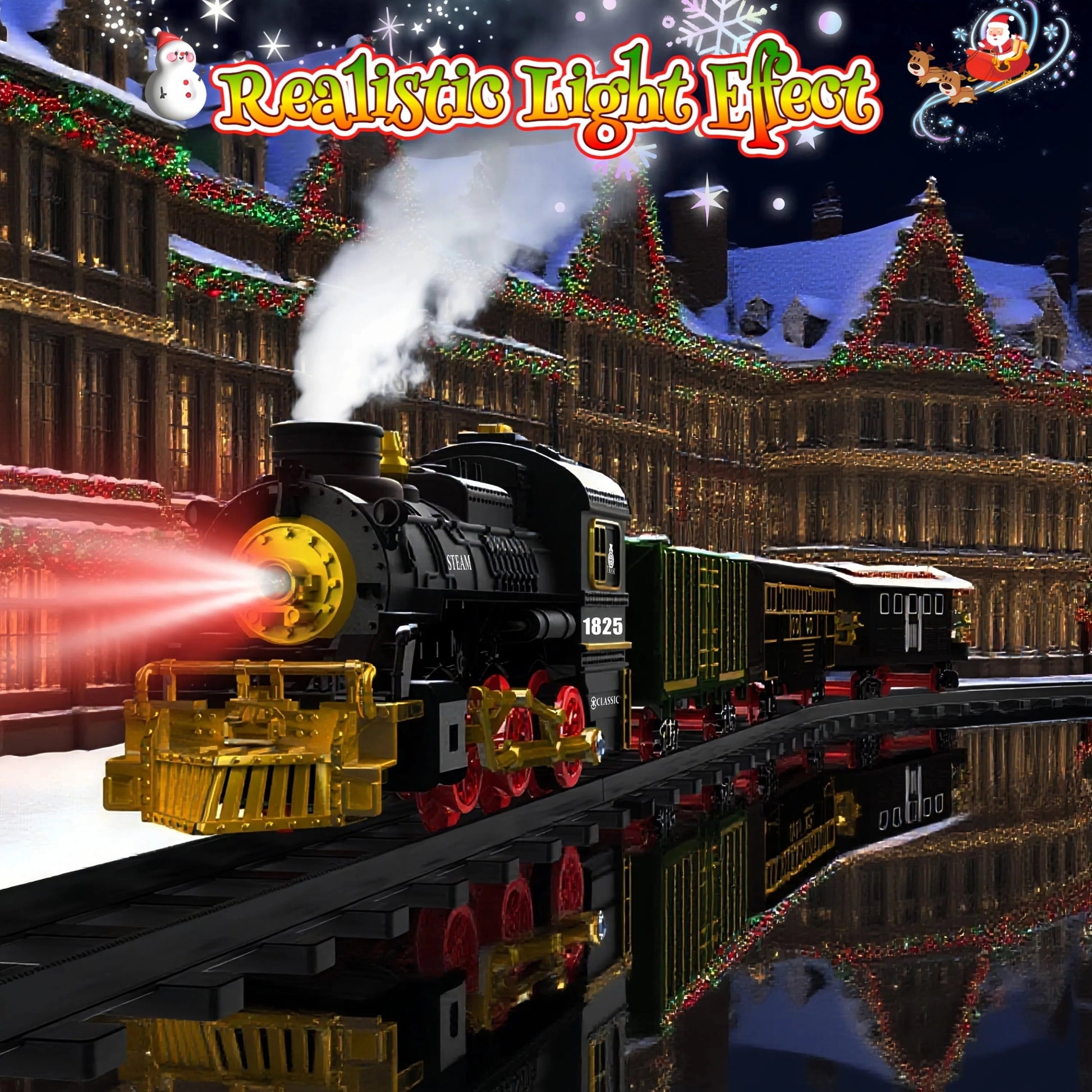 Teblint Train Set Toy with Remote Control, Electric Toy Train with Smoke, Lights & Sound, Rechargeable Steam Locomotive Engine Train Toy for 3 4 5 6 7 8+ Years Old Kids, Christmas Birthday Gift