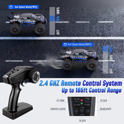 Tcovle 1:14 RC Cars, 40+ KM/H Fast RC Monster Truck Remote Control Car with Metal Drivetrain, 4WD All-Terrain, 2 Batteries, RC Toy Car Gift for Kids, Teens & Adults