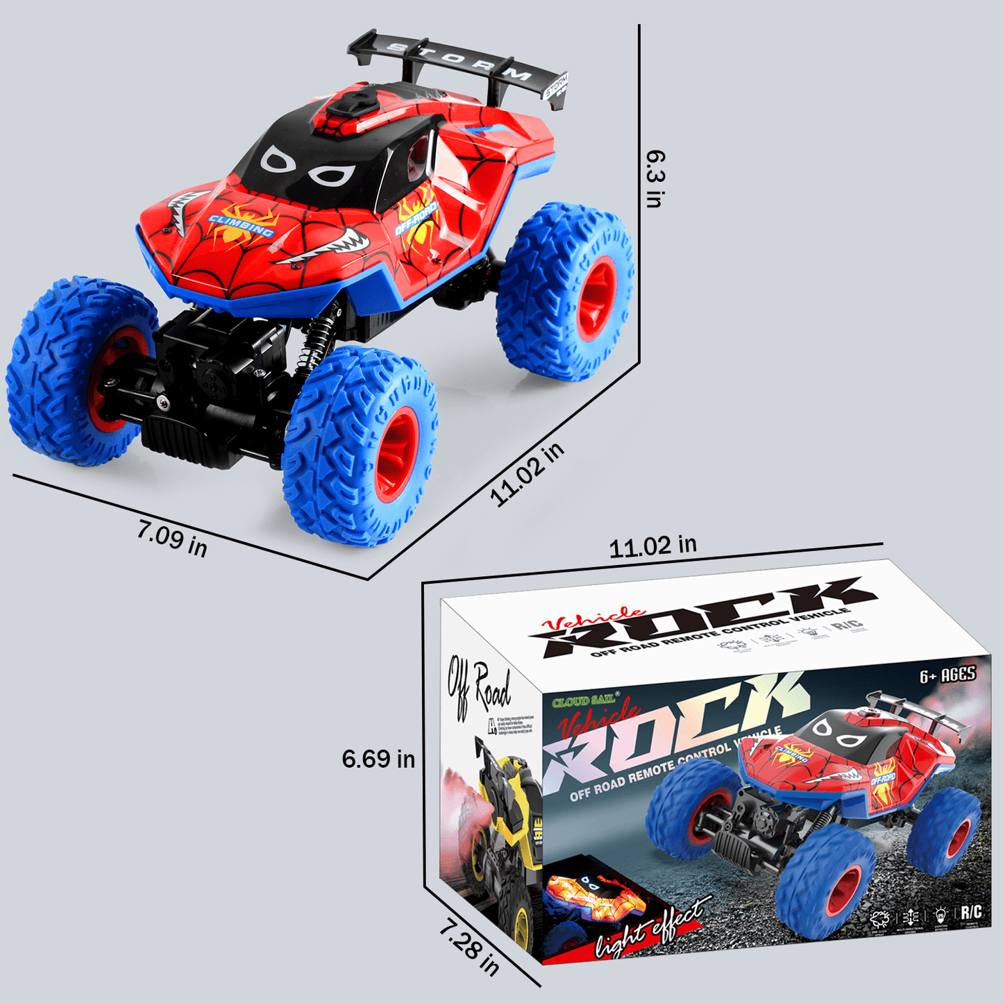 HNH 1:16 Monster Trucks Remote Control Car, 4WD Spider RC Car for Kids, RC Vehicle with Two Battery
