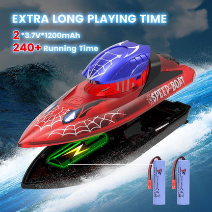 JoyStone RC Boat for Pools and Lakes, 2.4G 15+ MPH Fast Remote Control Boat with LED Lights, Racing Boats for Kids & Adults with 2 Rechargeable Battery, Gifts for Boys Girls (Red)