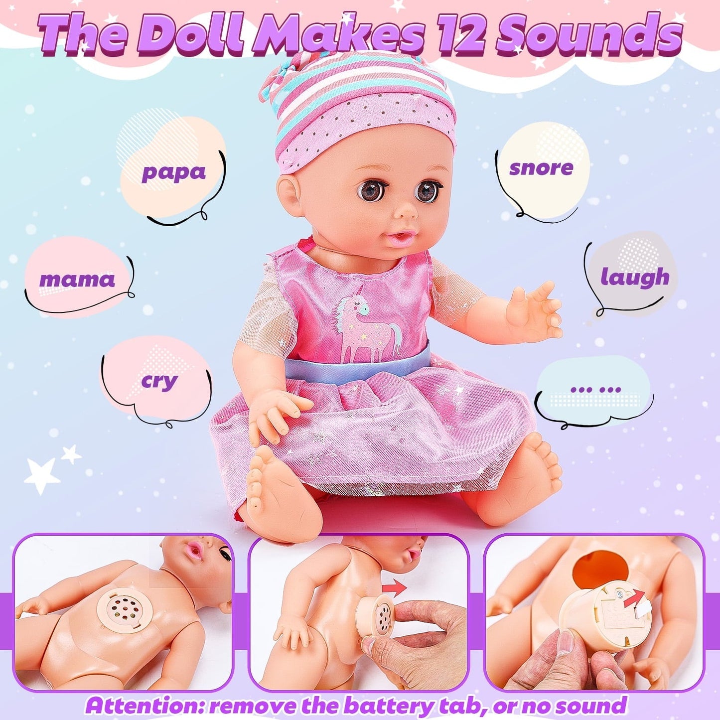 JoyStone Baby Play Set with 12.5" Doll, Crib, High Chair, 41 Pcs Accessories & 2 Outfits, Pretend Play Toys for Girls Toddlers