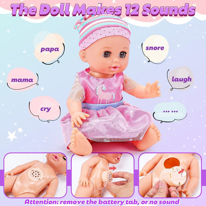 JoyStone Baby Play Set with 12.5" Doll, Crib, High Chair, 41 Pcs Accessories & 2 Outfits, Pretend Play Toys for Girls Toddlers