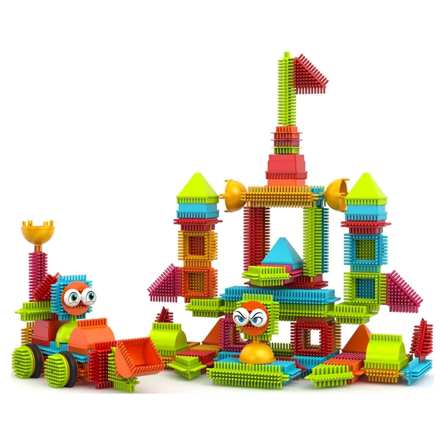 Contixo STEM Bristle Building Blocks for Toddlers & Kids Ages 3-8, Educational & Sensory Toy Building Set, 144 pcs - Rainbow Colors