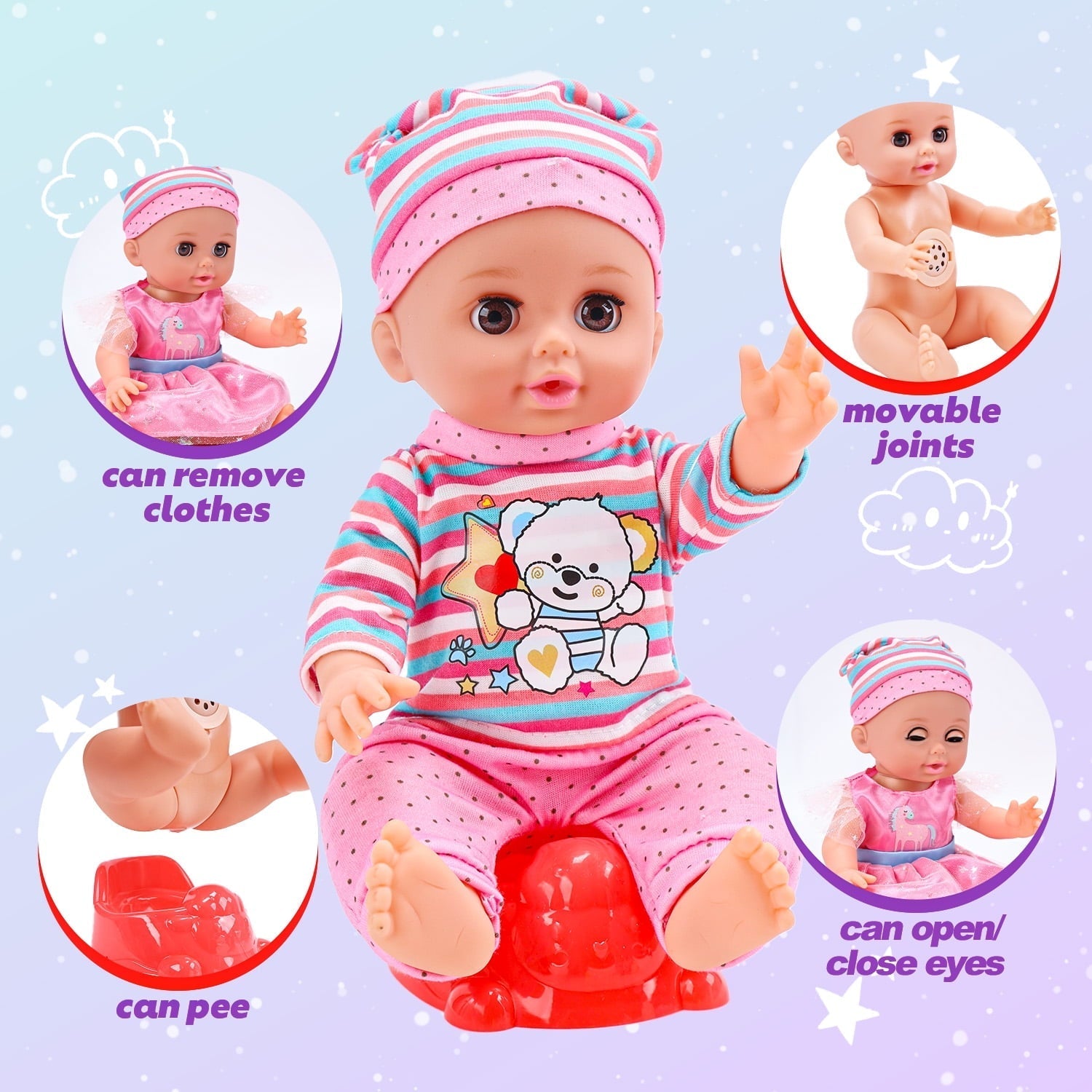 JoyStone Baby Play Set with 12.5" Doll, Crib, High Chair, 41 Pcs Accessories & 2 Outfits, Pretend Play Toys for Girls Toddlers